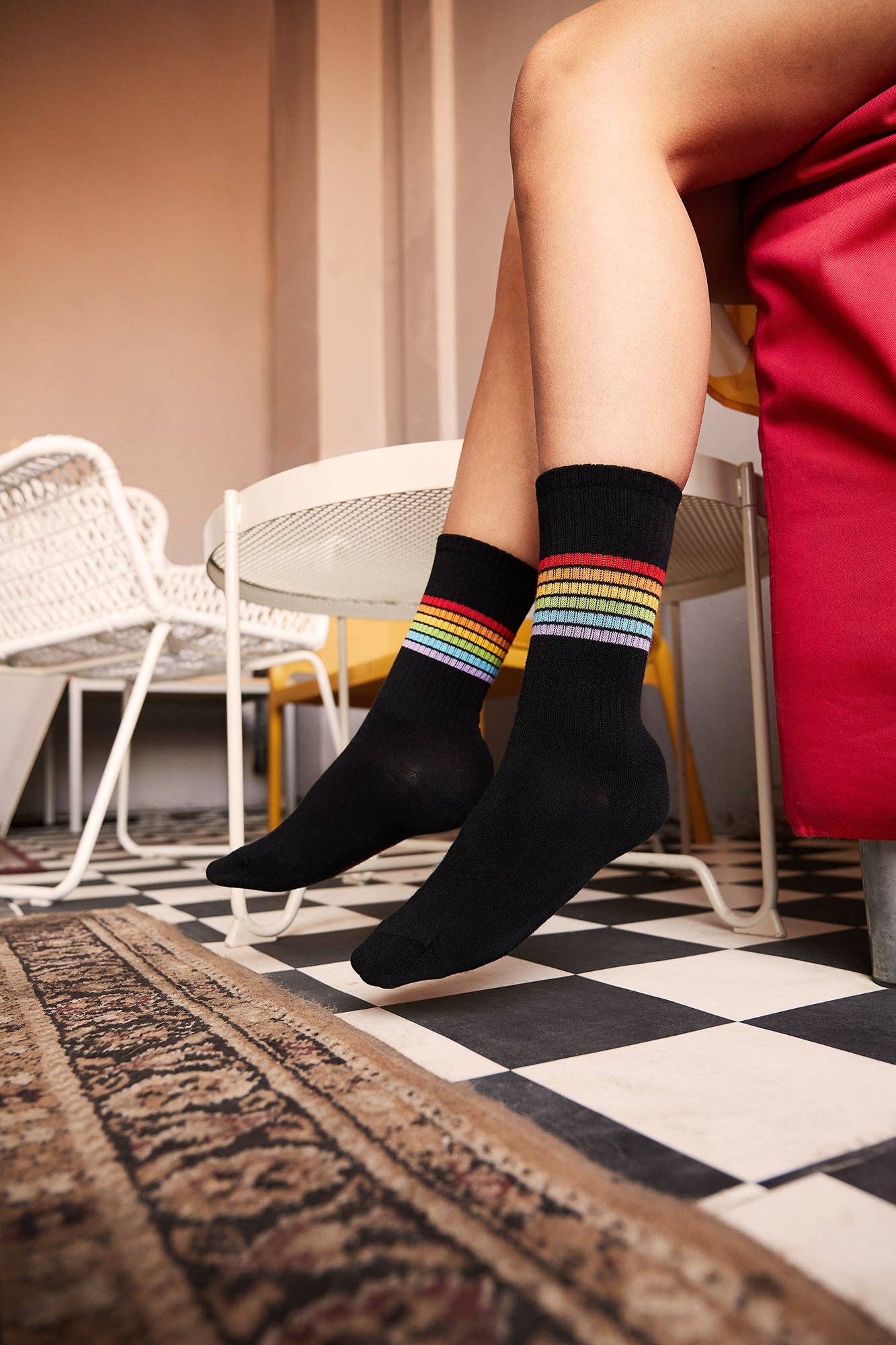 Stripes Socks Black - Biologische Crew-sokken met strepen