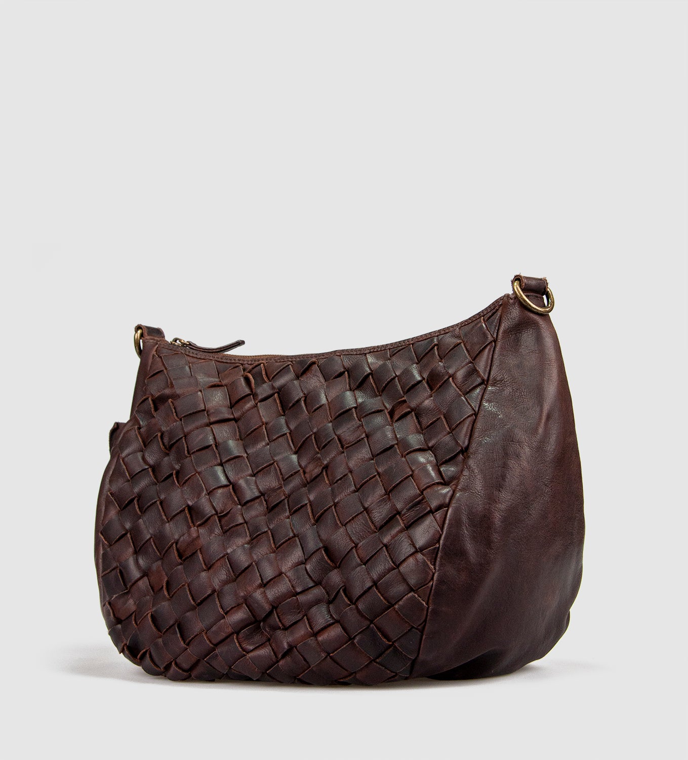 Handtas Crossbody Adela Urban in bruin gevlochten leder zonder schouderriem