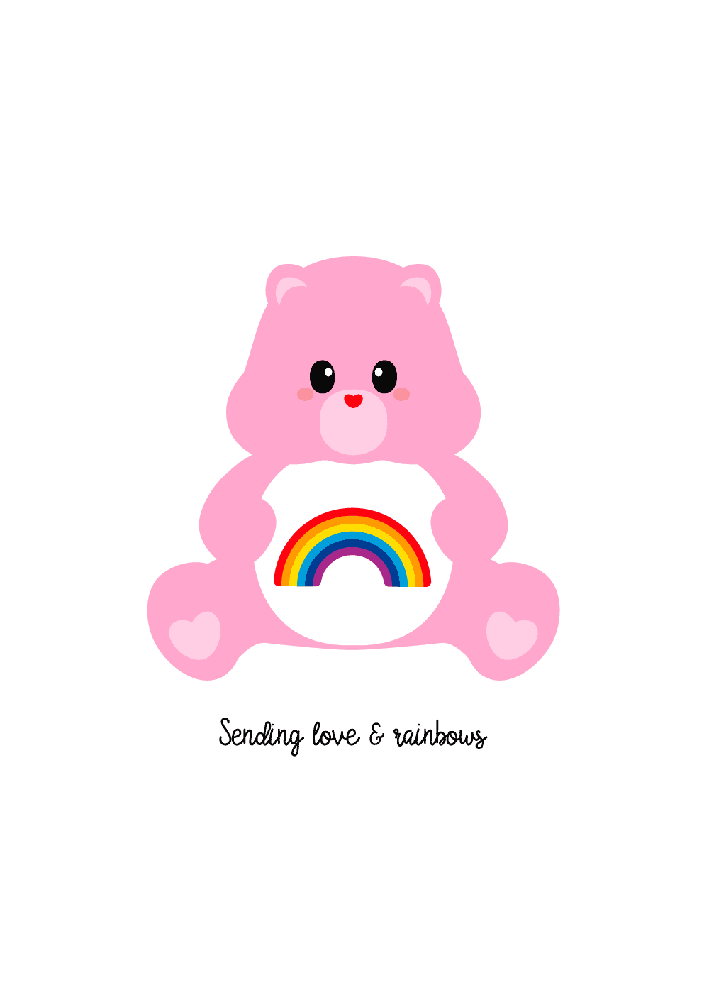 Postkaart Studio Inktvis Care bear sending love and rainbows