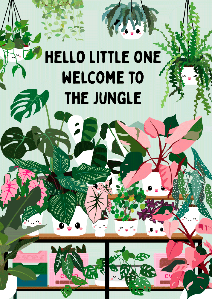 Postaart Studio Inktvis Hello little one welcome to the jungle