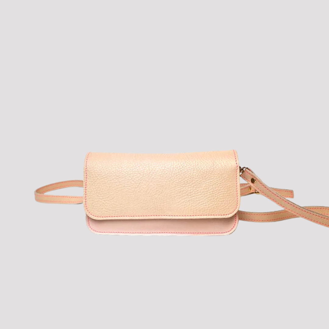 Foxy Bag Nude - Handgemaakte 3-in-1 shapeshifter tas By CRIS, clutch schoudertas organizer, 20x11x2cm Italiaans runderleer