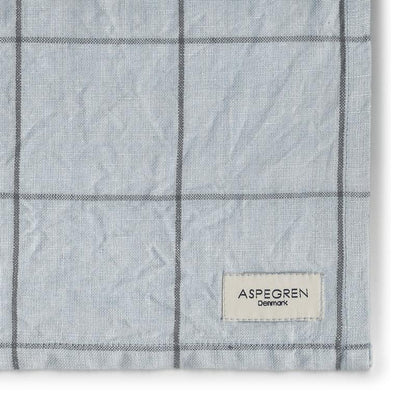 Close-up van Aspegren keukenhanddoek in blauw-grijze tinten 
