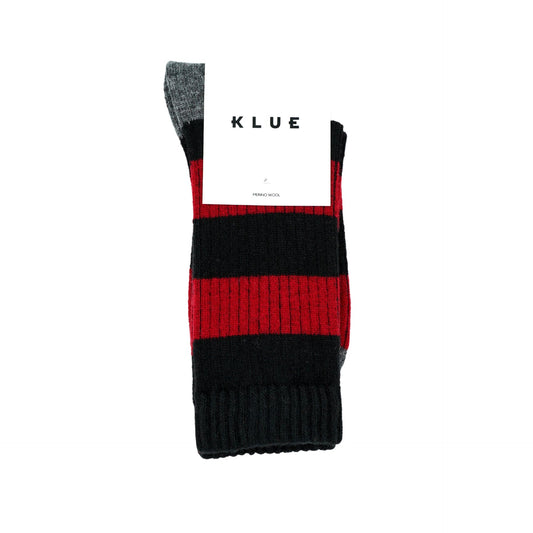 Merino sokken Klue in zwart met rode details, zachte merinowol textuur