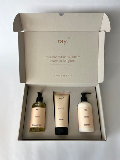 Ray Giftset body Routine Met Shower Oil, Body scrub en Body Lotion