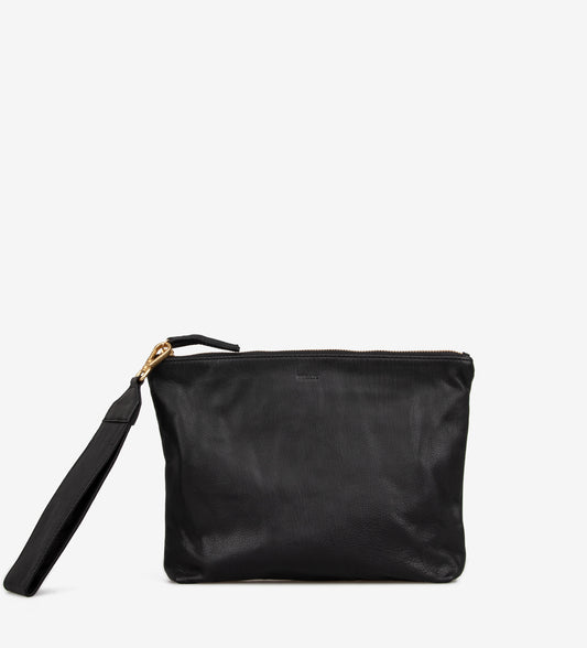 Svea Beauty clutch handtas zwart leer goudkleurige details