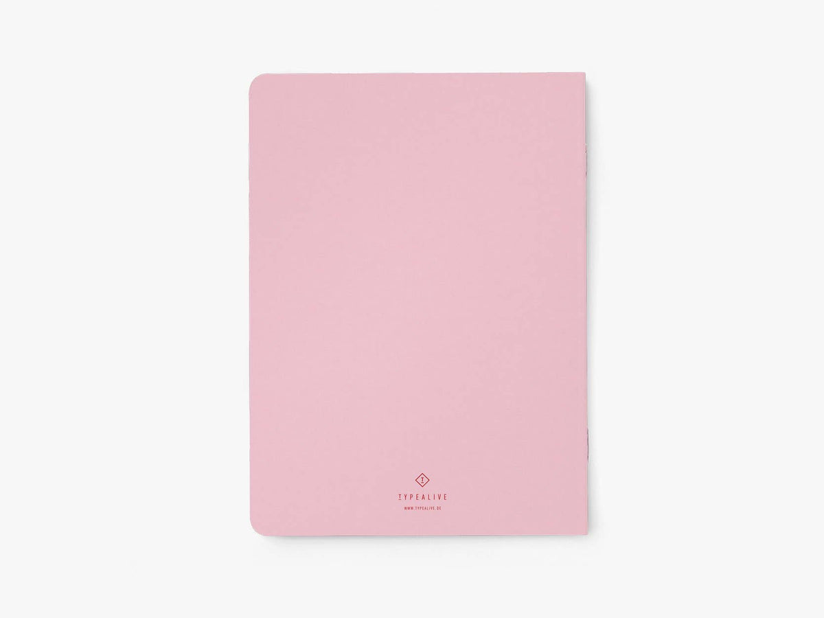 Achterkant van het roze notitieboek 'My poetry collection & penis doodles' van typealive