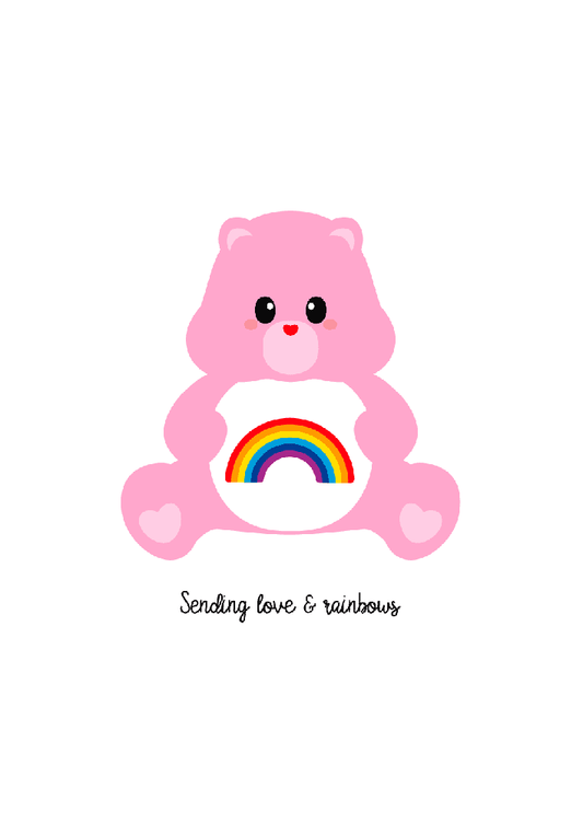 Postkaart Studio Inktvis Care bear  sending love and rainbows