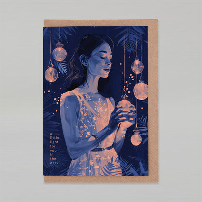 Wenskaart A little light for you in the dark van Botanopia met kraft envelop, op een grijze achtergrond