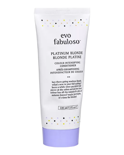Evo fabuloso platinum blond conditioner om ongewenste koper- en geeltinten uit blond of grijs haar te verwijderen en tegelijkertijd de haarstructuur diepgaand te herstellen.