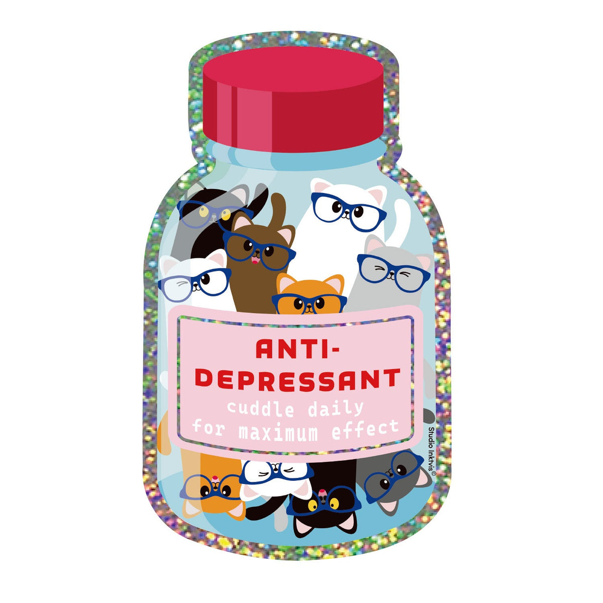 Glitter sticker Anti-depressant cuddle daily for maximum effect van Studio Inktvis, foto 2