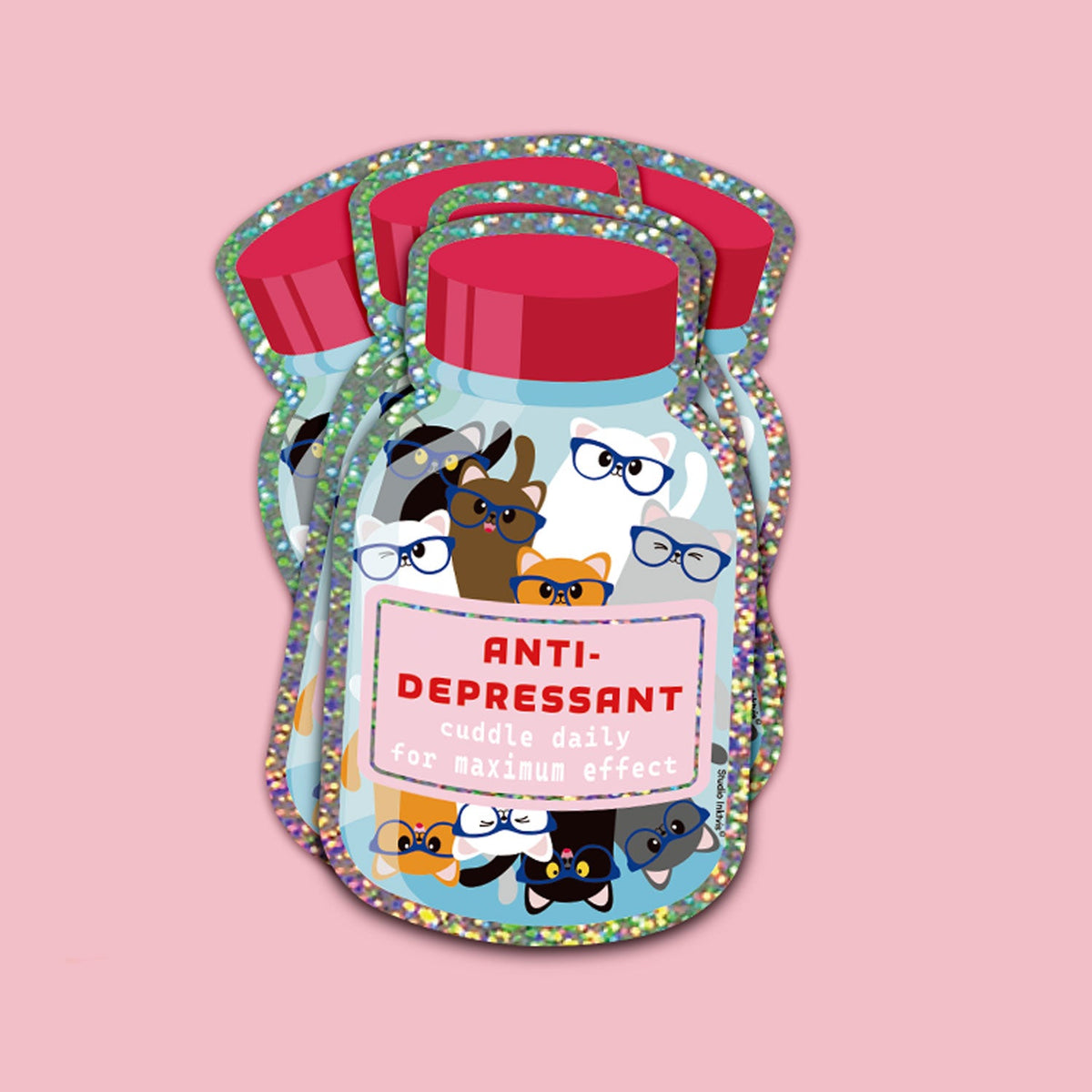 Glitter sticker Anti-depressant cuddle daily for maximum effect van Studio Inktvis, foto 3