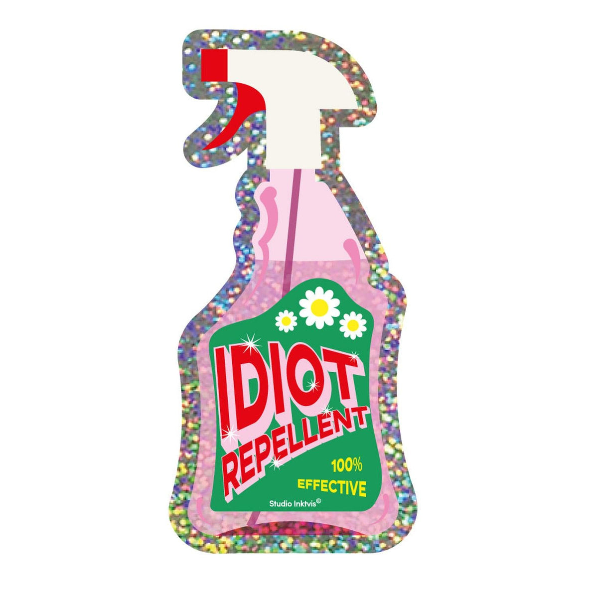 Glitter sticker Idiot repellent spray van Studio Inktvis, foto 3
