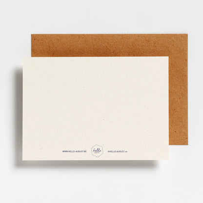 Blanco achterkant van de Hello August wenskaart Best Yes Ever, A6 op gerecycleerd papier