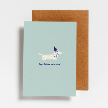 Hello August wenskaart Happy Birthday Party Animal Dog