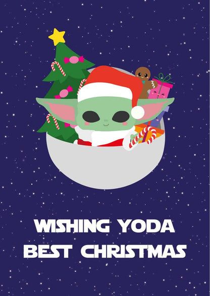 Kerstkaart Wishing Yoda best Christmas van Studio Inktvis, detail